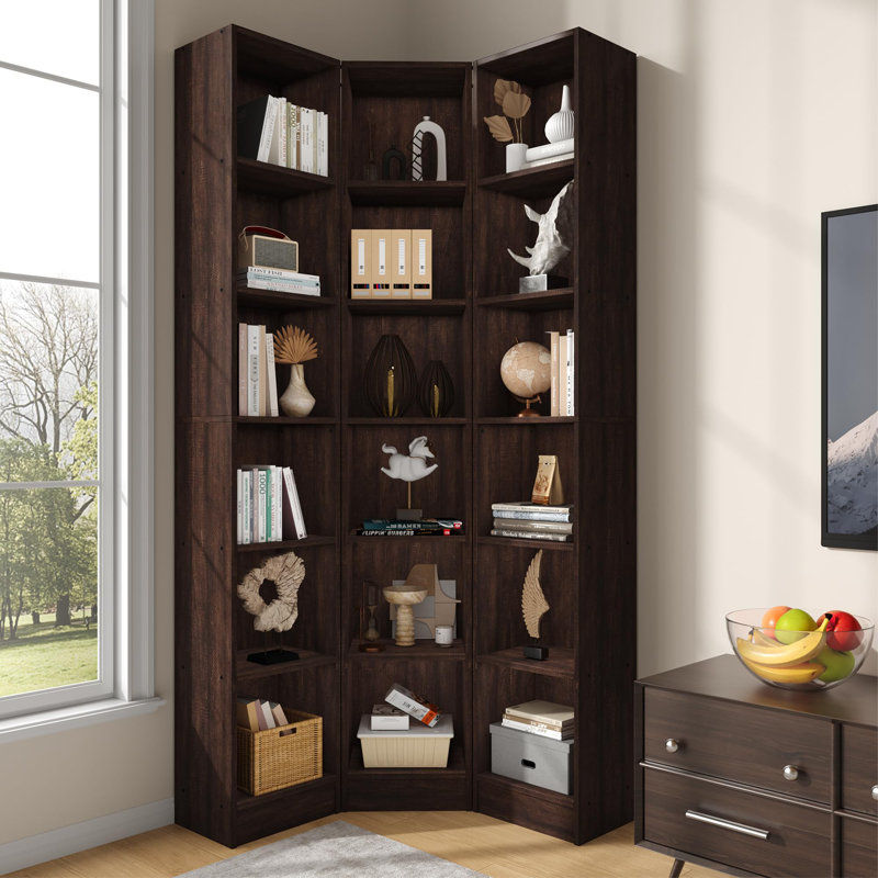 Étagère d'angle à 6 niveaux, tablette de rangement cubique ouverte, 18 compartiments pour salon et bureau, brun et rouge