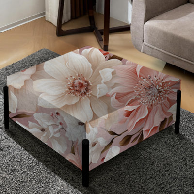 Rose et blanc coquelicots en fleurs Grace I - Grand repose-pieds carré floral