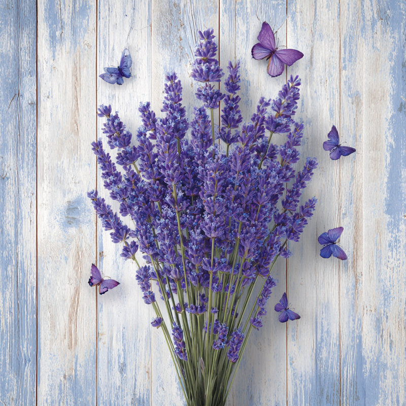 Lavande papillon sur toile tendue, L 40 po x H 40 po x P 1,5 po