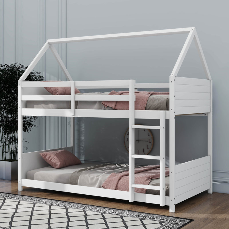 Lit superposé simple au-dessus d'une chambre simple avec tête de lit inclus, Blanc