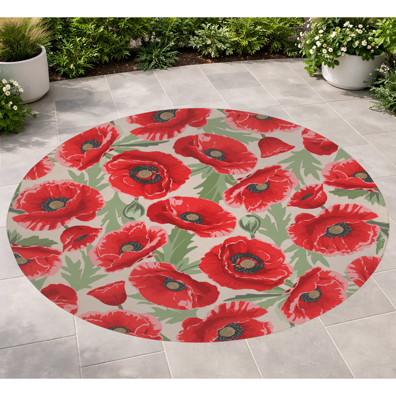 Poppie Soft Step Outdoor Area Rug, Ivory, Round 5'