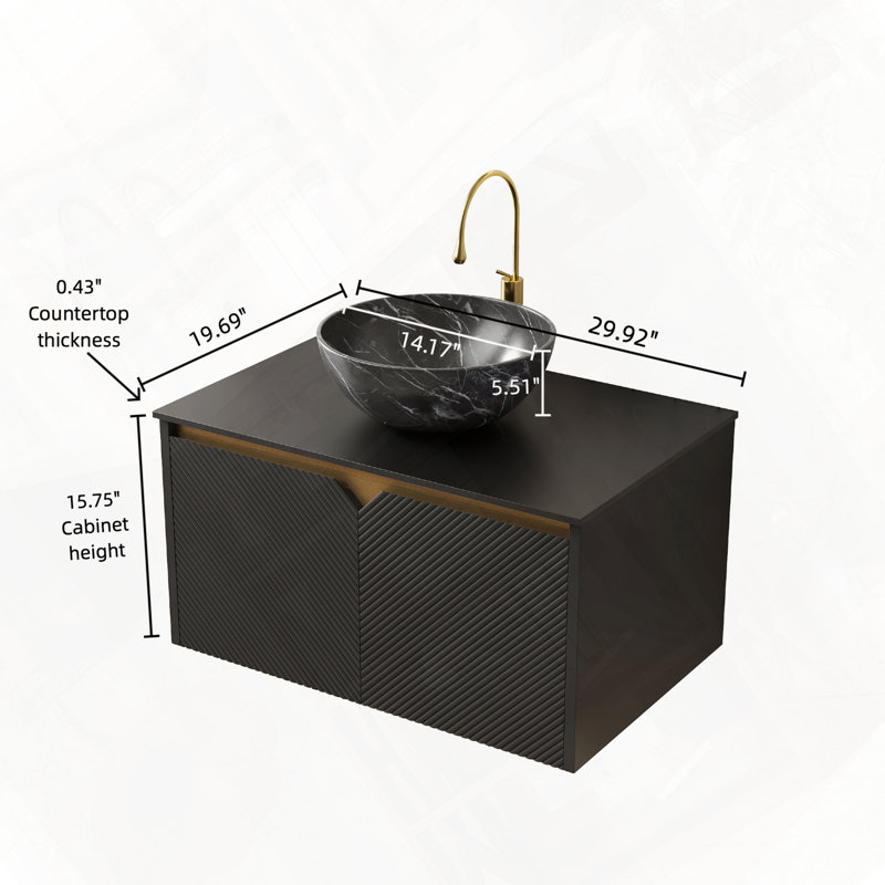 Meuble-lavabo mural flottant avec portes doubles à fermeture en douceur