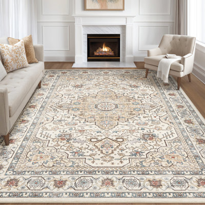 Aasen Boho Tribal Washable Vintage Oriental Area Rug for Living Room Bedroom-Beige