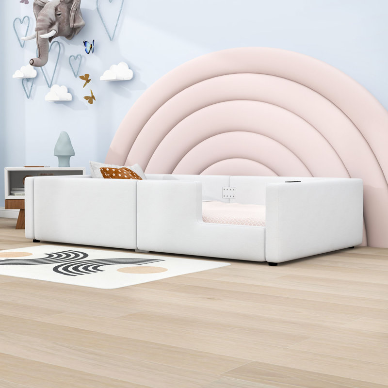 Lit plateforme tapissier en bois avec station de charge