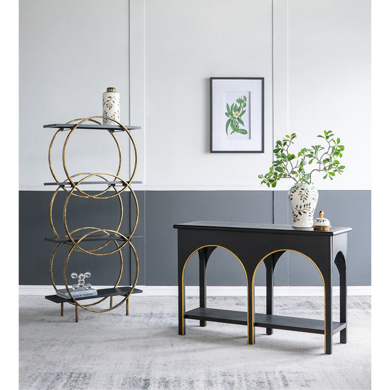 47.2x15.7x31.9" Black Wooden Console Table with Gold Accents