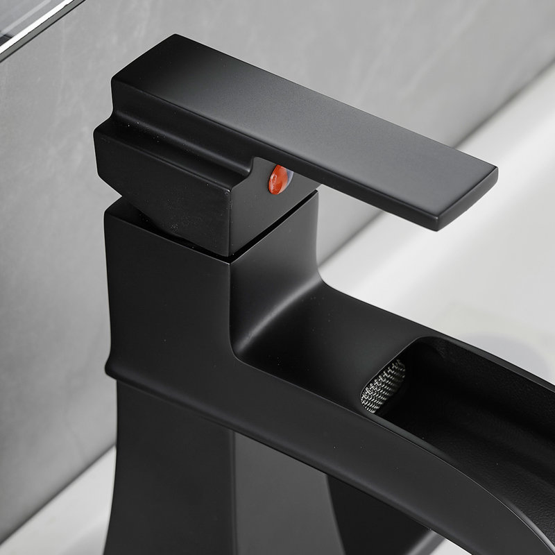 Waterfall Single Handle Stainless Steel Bathroom Faucet With Deckplate, Matte Black