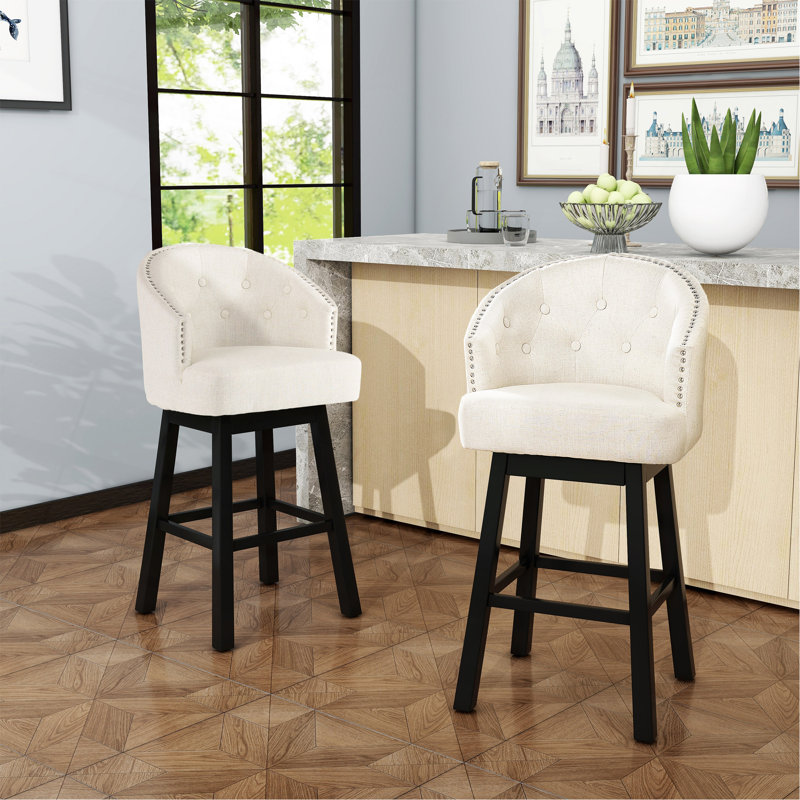 Tabouret de bar pivotant à 360 degrés avec superbe garniture cloutée, ensemble de 2, beige
