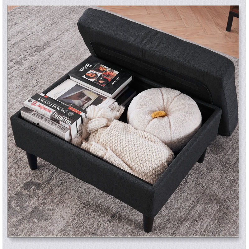 Dark Grey Upholstered Armchair and Storage Ottoman Set - Comfortable
