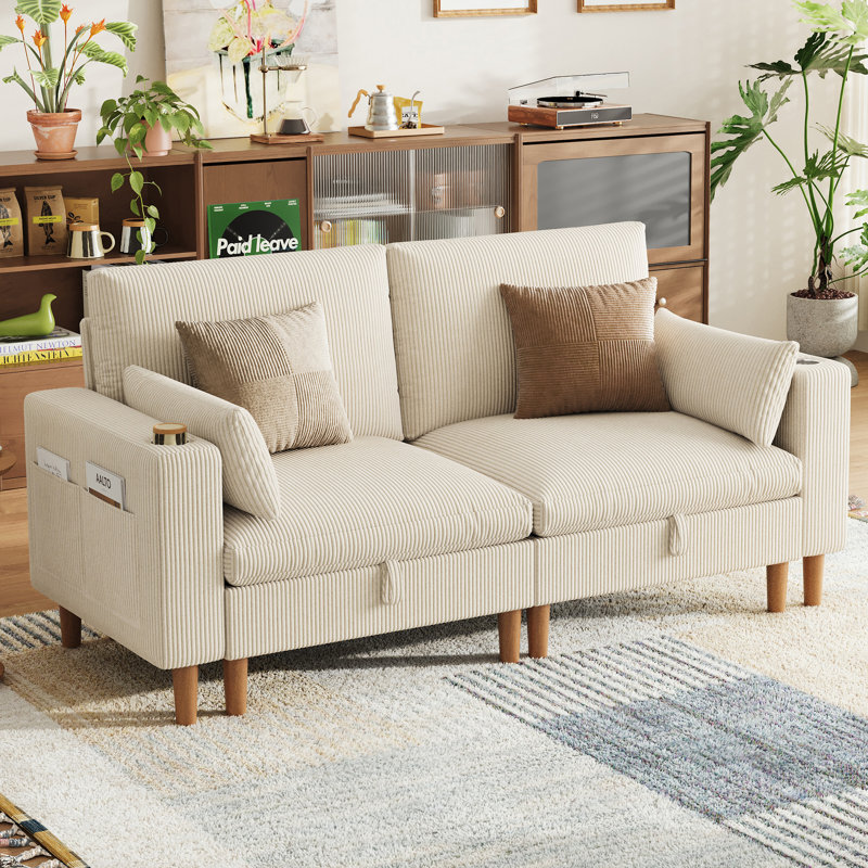 Canapé modulaire rembourré avec rangement Shepardson, H 39 po x l 76 po x P 32,3 po, Mila blanc