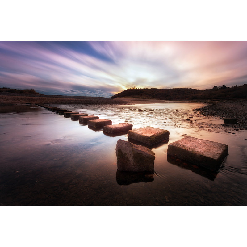 Three Cliffs Bay Stepping Stones by Leighcol - Wrapped Canvas Print, 30cm H x 46cm W x 3.8cm D