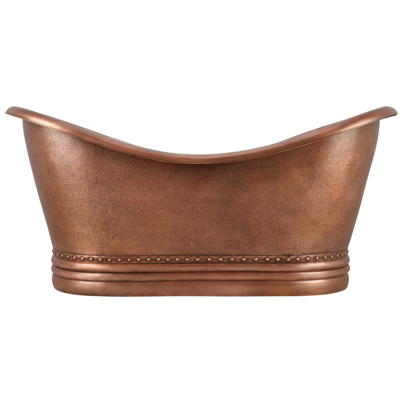 Paige 72" Copper Soaking Double Slipper Freestanding Tub with Rolled Rim