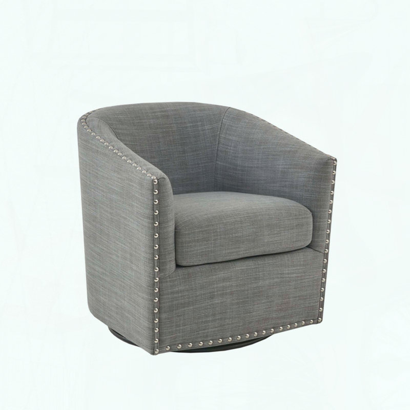 Fauteuil pivotant demi-tonneau avec garniture cloutée, Gris