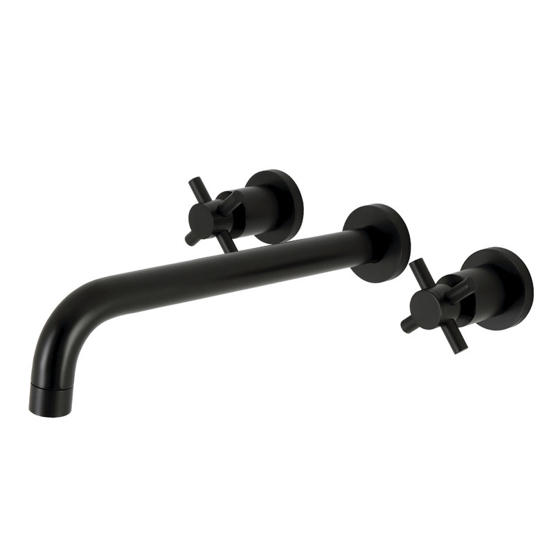 Robinet de baignoire romaine à 3 poignées et 3 poignées à fixation murale Kingston Brass, Noir mat, Poignées croix