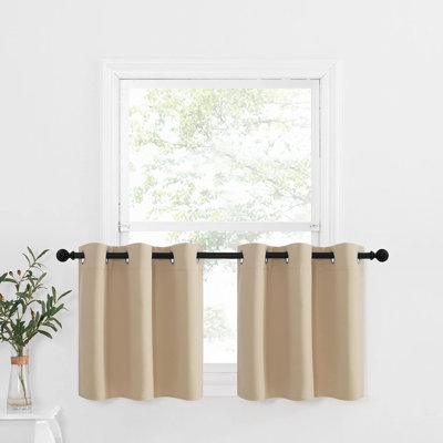 Blackout Small Window Valances, Rustic Farmhouse Curtains Grommet Top Thermal Insulated Window Drapes for Kitchen/Bathroom/Basement, 2 Panels.