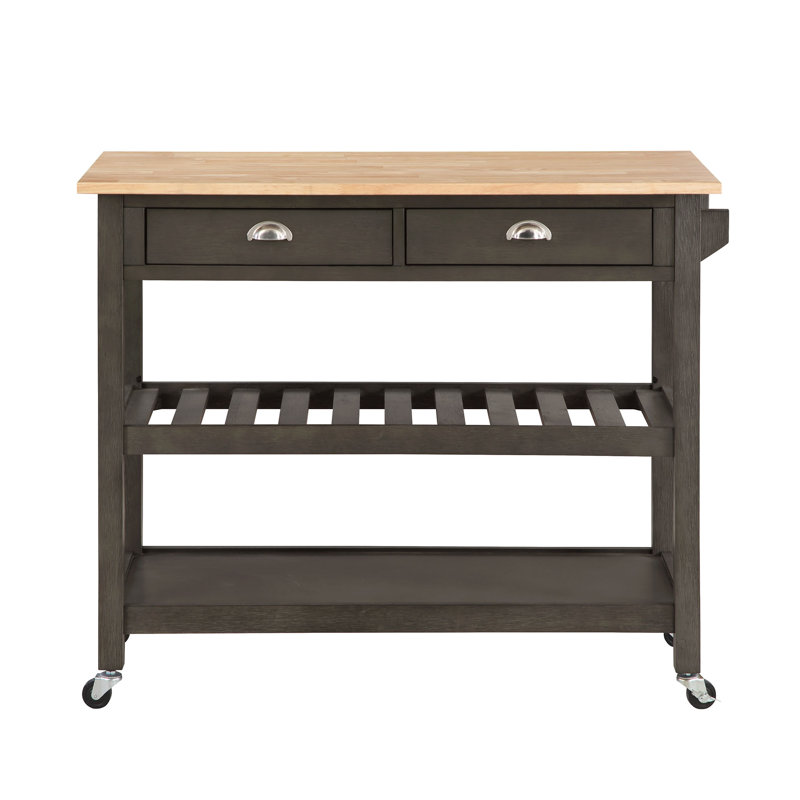 Chariot de cuisine en bois massif 45 po Carbin, Fil métallique gris foncé