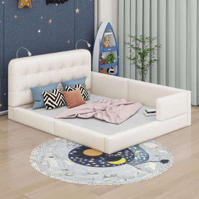 Queen Size Upholstered Platform Bed With 2 Reading Lights