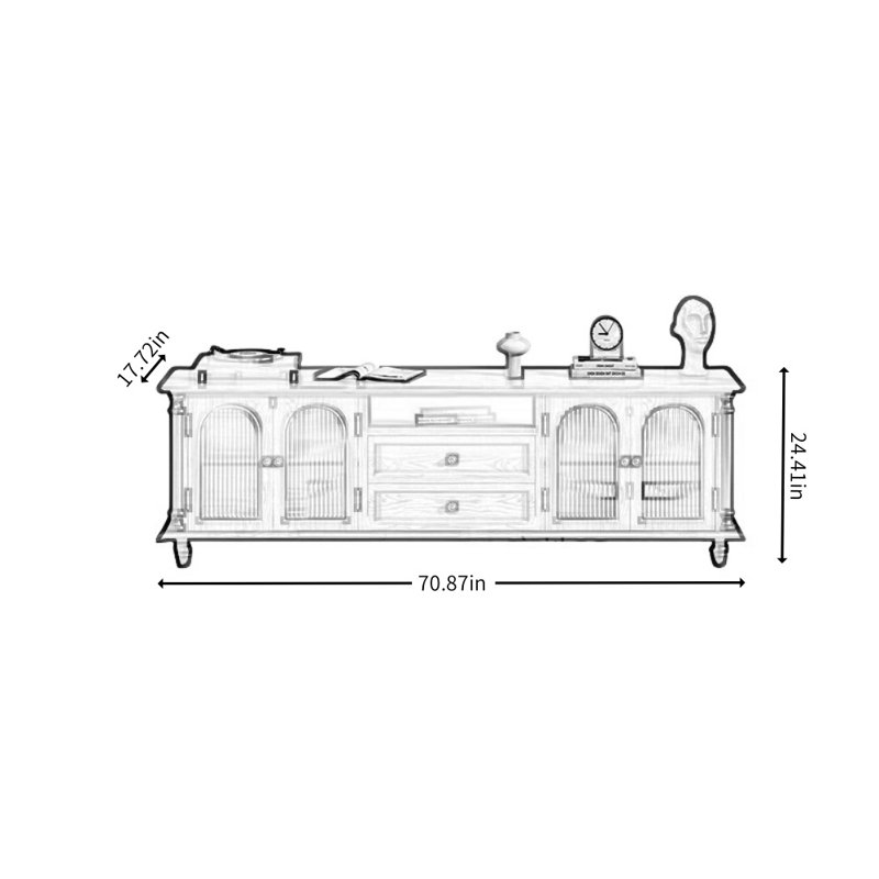 Support média en bois, H 24,41 po x L 70,87 po x l 17,72 po, Noir, noir, noir, noir