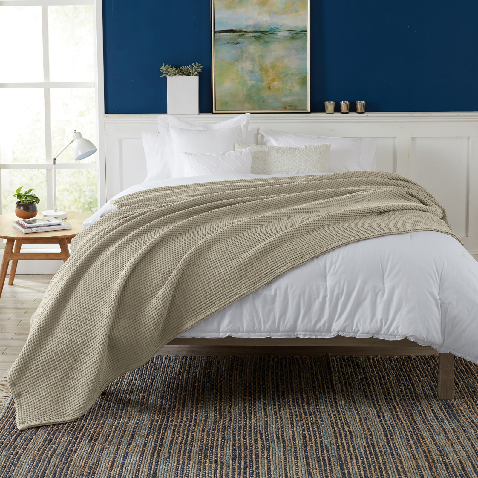 Vila Cotton Waffle Throw Blanket, Queen, Linen