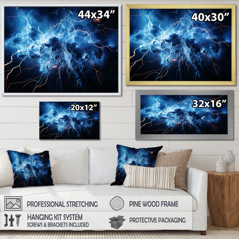 Lightning Electrifiant Symphony - Lightning, reproduction d'art sur toile encadrée, Toile tendue
