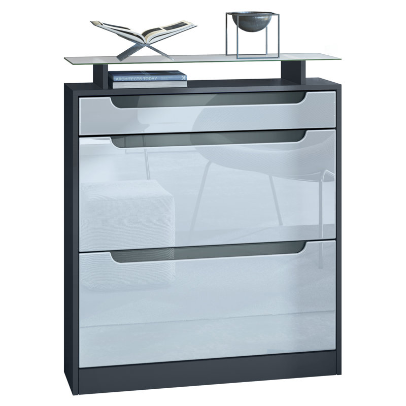 16 Pair Shoe Storage Cabinet, White/Dark Grey