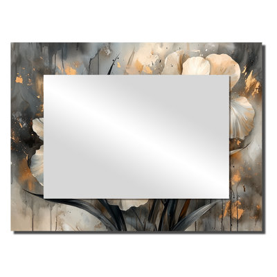 Iris jaune gris Desire II - miroir mural floral - imprimé sur métal