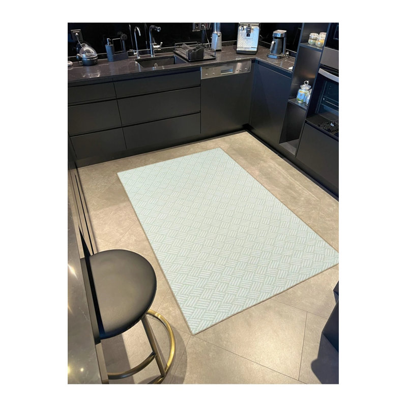 Tapis décoratif vert rayé à motif géométrique à rayures géométriques et tapis lavable, Rond 3 pi 4 po