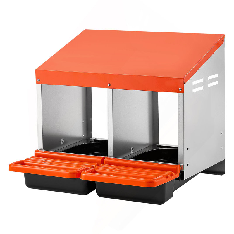 Boîtes de nidification pour poulets, 2 compartiments, collection Easy Egg, fixation murale, facile à assembler, acier galvanisé et plastique haute résistance, boîtes de nidification à roulettes pour poules pondeuses, orange
