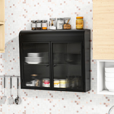 2-Door Metal Cabinet, Antique Black, American Design, Fluted Glass, Privacy, Aesthetics, Bathroom Art Style, Versatile Use, Bathroom, Bedroom, Office