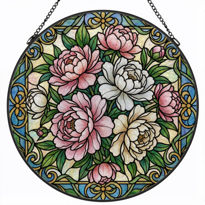 12"H Floral Pattern Stained Glass Window Panel