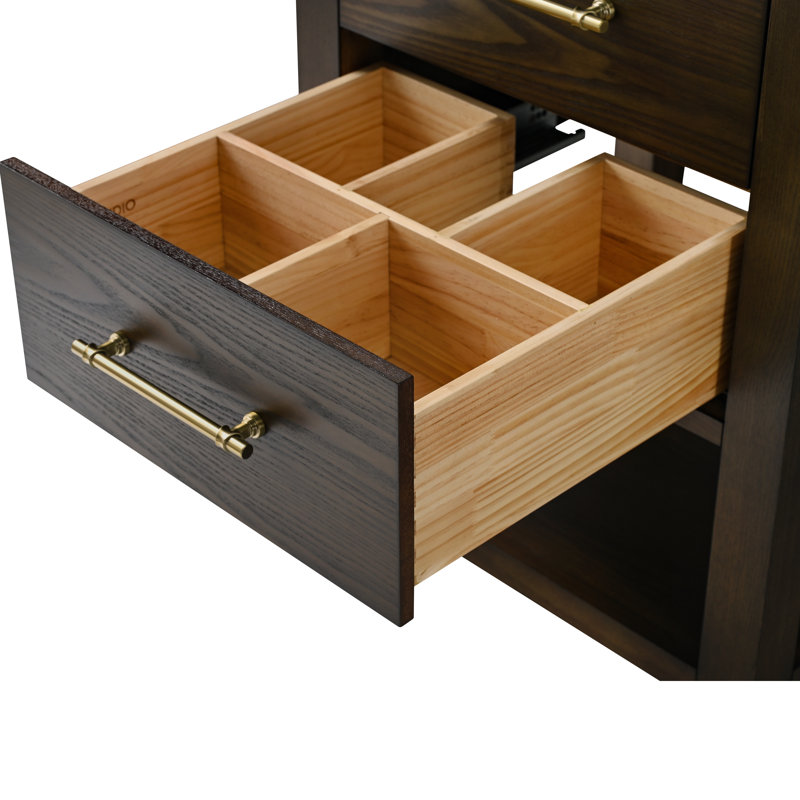 Keri 24'' Single Bathroom Vanity with Top, Brown Oak/Antique Brass