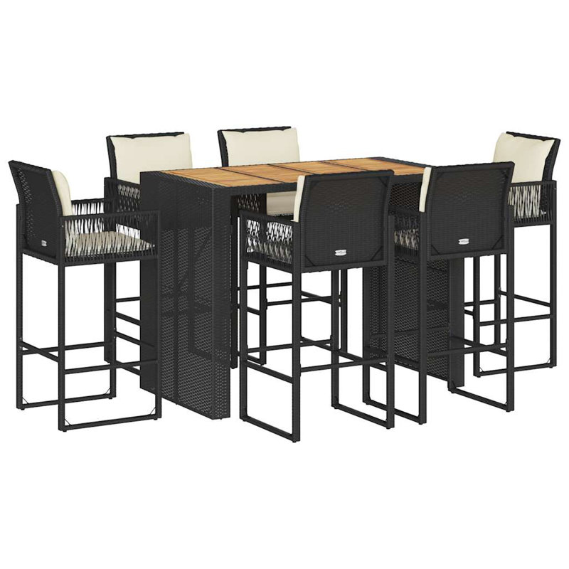  Ensemble de bar de jardin 7 pièces PE rotin noir matériaux résistants aux rayons UV