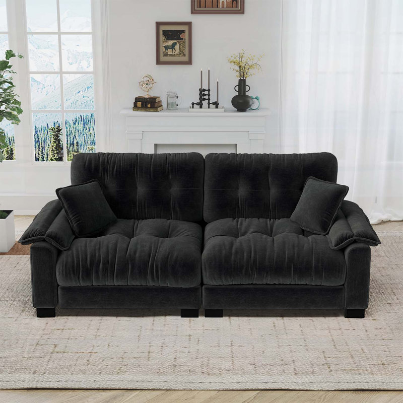 Canapé moderne plissé en chenille 3 places 94 pouces avec support à ressorts durable et coussins en mousse épais