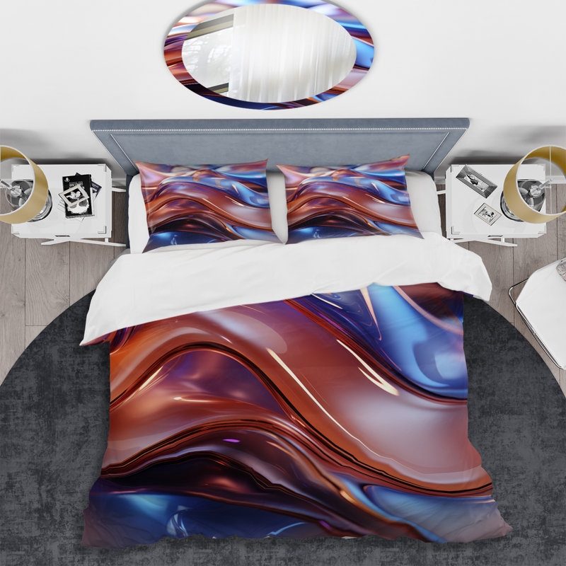 Ensemble de housse de couette mauve et bleu Fractal Elegance IV - Abstract Fractal