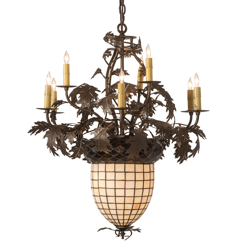 28" Wide Greenbriar Oak 9 Arm Chandelier