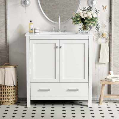 30 Inch Bathroom Vanity With Single Sink, Combo Cabinet, Undermount Ceramic Sink, Soft Closing Doors, And Multifunctional Storage, Solid Wood Frame