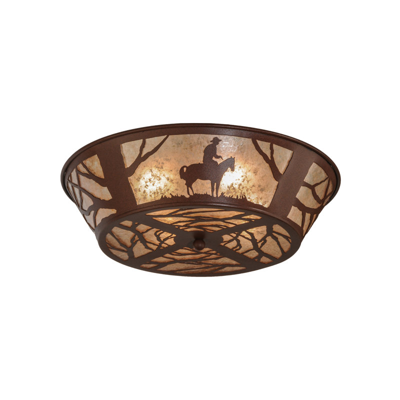 Rustic Cowboy Glass and Steel Flush Mount Light