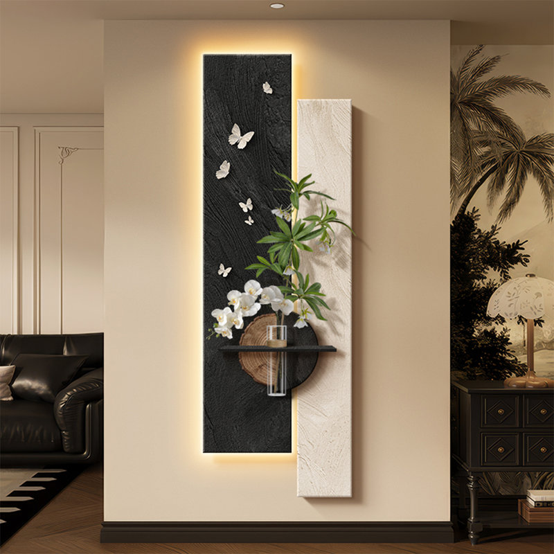 White, Black Rectangular Sandstone Solid Wood  Wall art, 39.37" H x 12.99" W