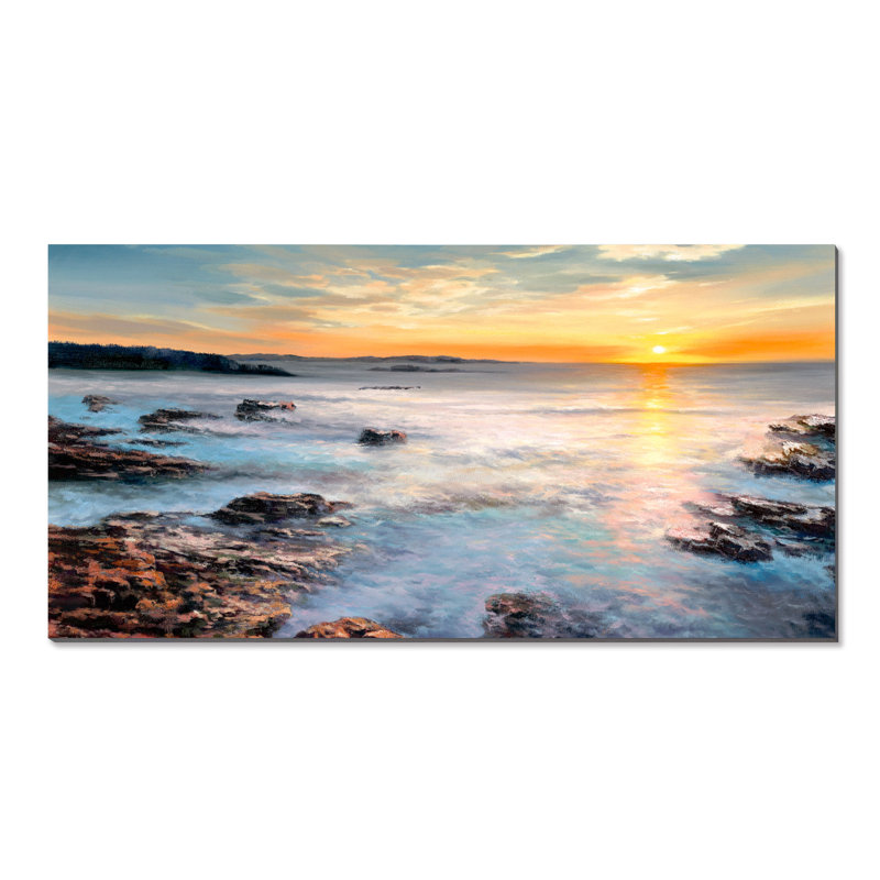 Blue Hand Painted Landscape Canvas Wall Art, 60" x 30"
