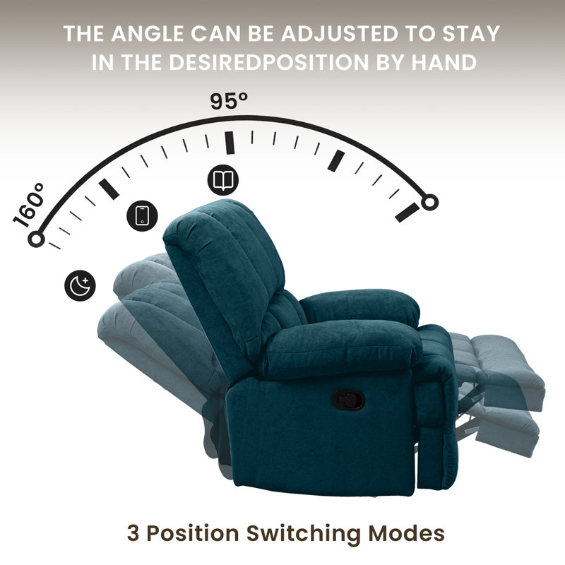 Oversized 44.5"W Upholstered Manual Rocking Recliner, Teal Chenille, 41.33" H x 44.48" W x 29.92" D