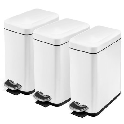Home Zone Living 3-Pack 1.3 Gallon White Slim Stainless Steel Trash Can with Step-On Pedal and Slow Closing Lid