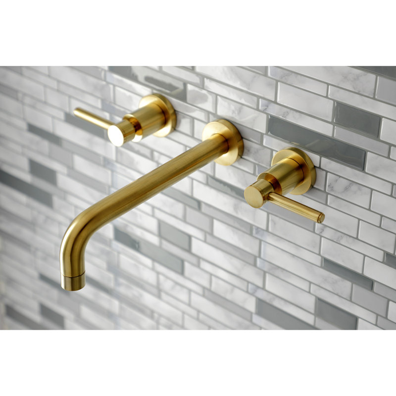 Kingston Brass Concord Two-Handle 3-Hole Wall Mount Roman Tub Faucet, Brushed Brass, Lever Handle