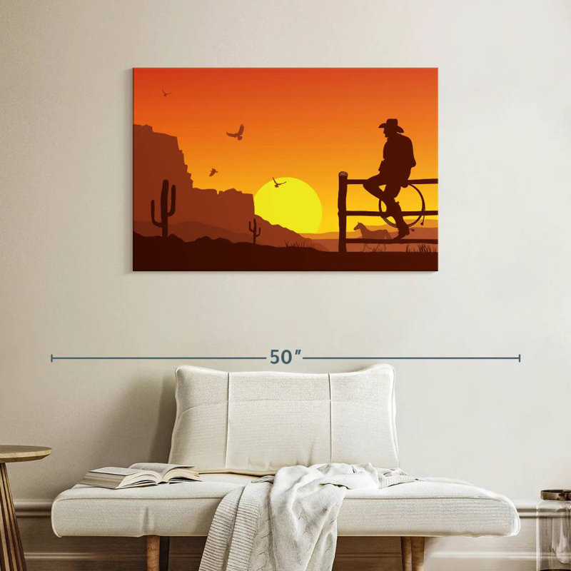 Coucher de soleil Lelar Western Cowboy, H 26 po x l 39 po