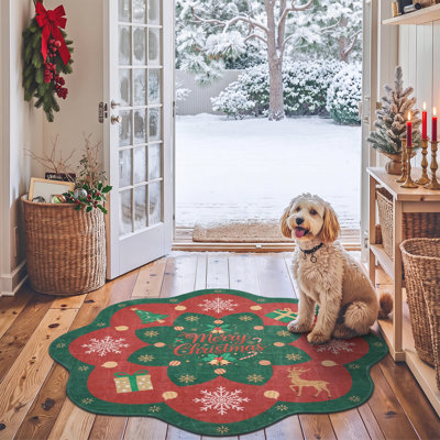 Round Geometric Washable Area Rug