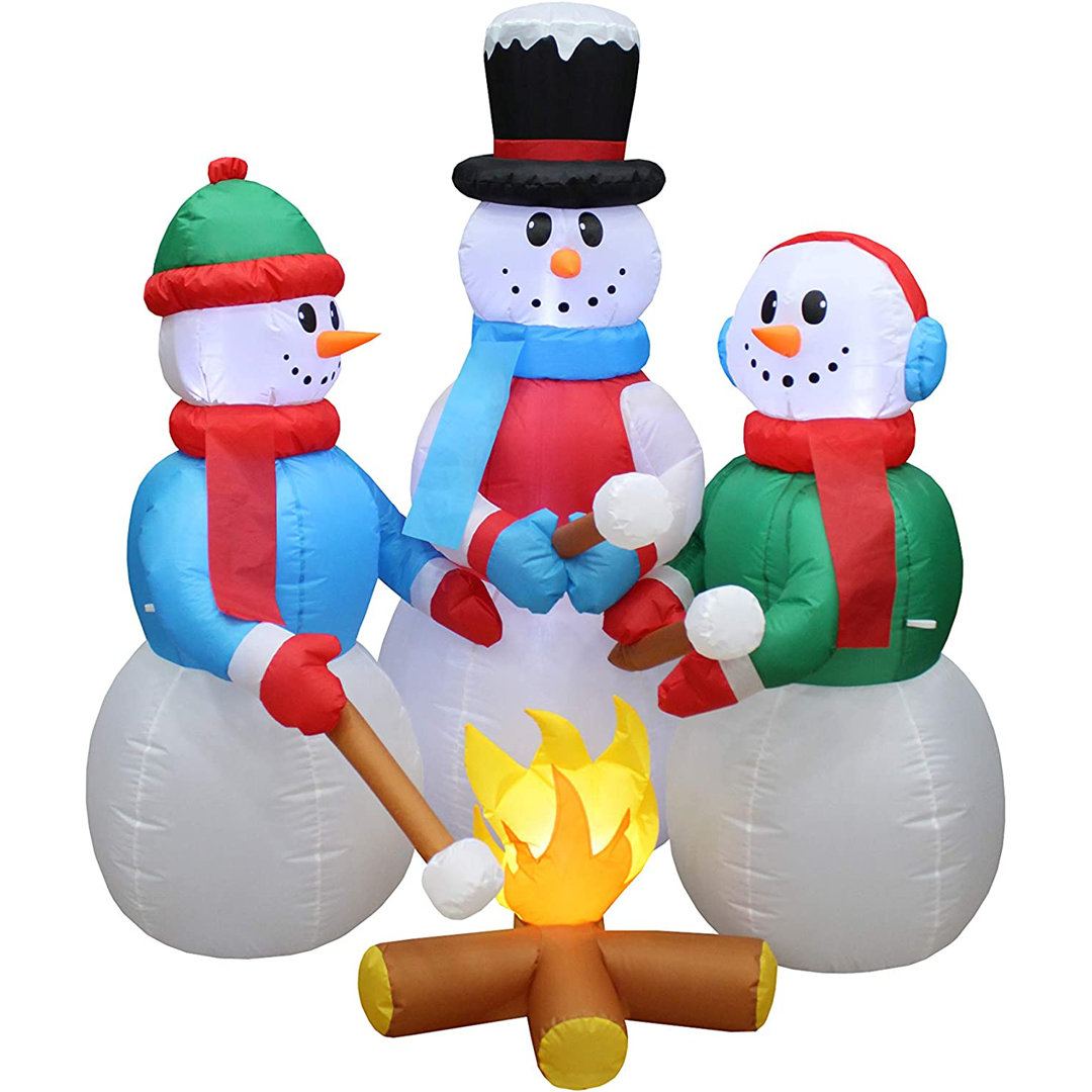 5 Foot Tall Huge Christmas Inflatable Snowmen Campfire Camping Roasting Marshmallows Indoor / Outdoor Holiday Blow Up Yard Garden Decoration The Holiday Aisle®