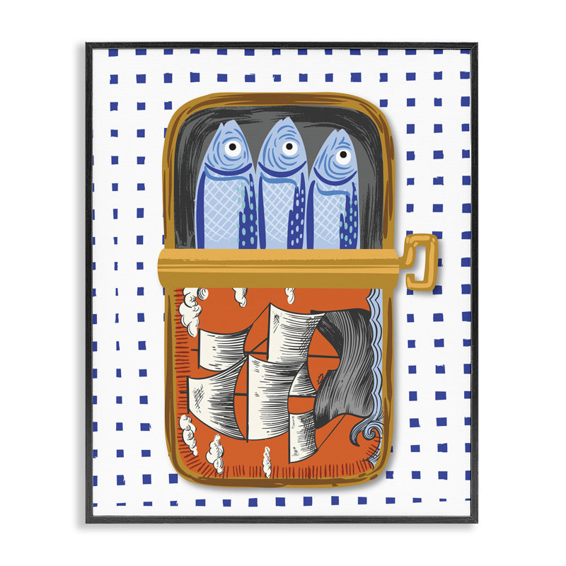 Estampe numérique rétro de sardines nautiques encadrées, design par Arrolynn Weiderhold, H 14 po x l 11 po