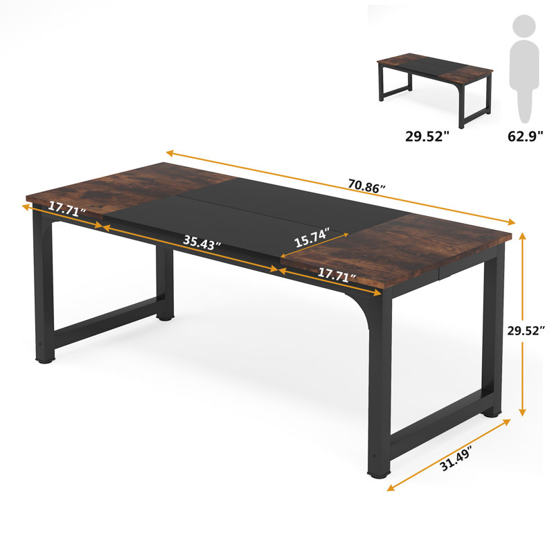 180cm Rectangle Conference Table, Rustic Brown/Black, Black