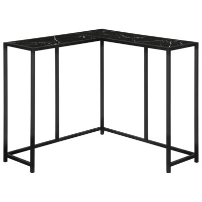 Bedroom Console Table - Black Laminate With Strong Metal Frame, Narrow Corner Modern Accent Marble Look For Entryway Design Frame