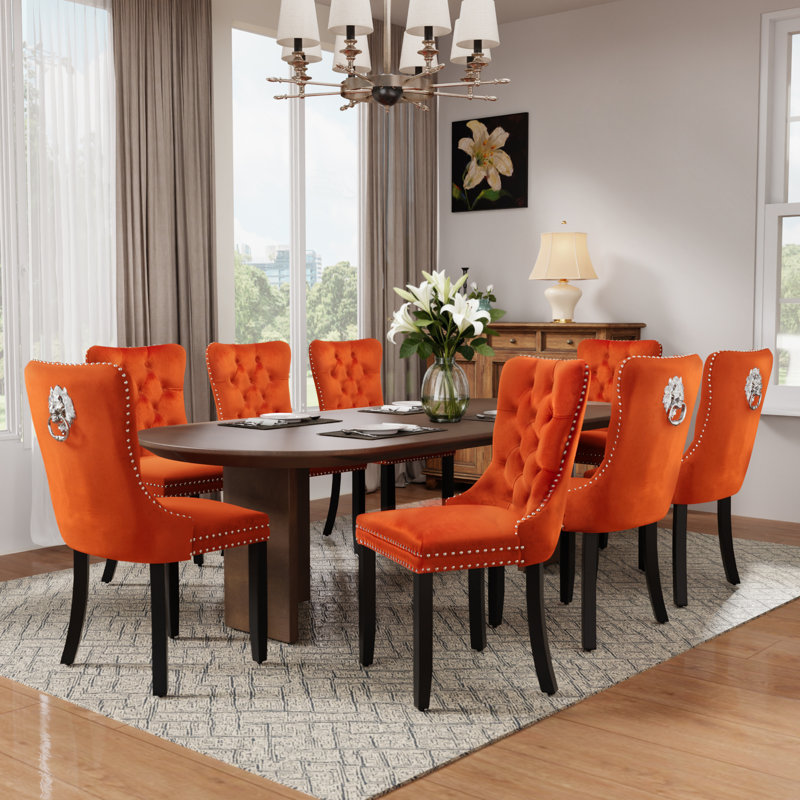 Ensemble de 8 chaises de salle à manger rembourrées Modern, Orange, Noir