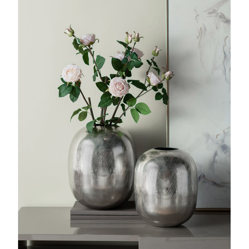 13” Decorative Aluminum Vase with Brushed Silver Finish, Contemporary Home Accent for Mantel, Tabletop, Dresser, or Centerpiece  