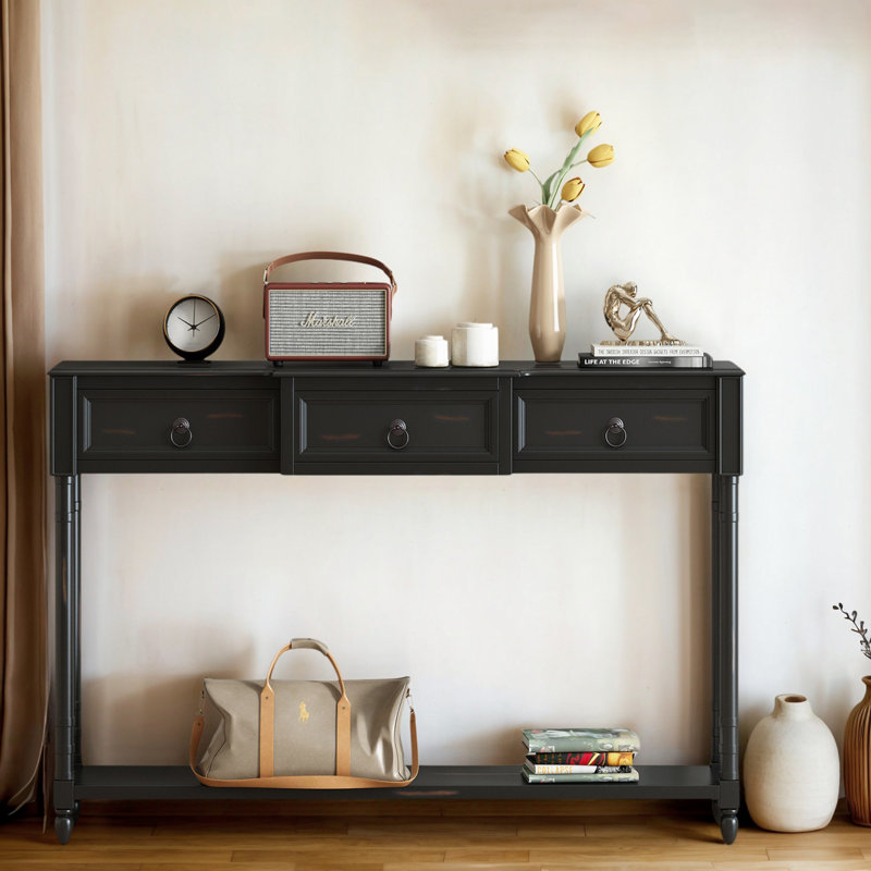 Entryway Console Table With Drawers And Bottom Shelf – Space-Saving Sofa Table With Extra Storage And Projecting Drawers